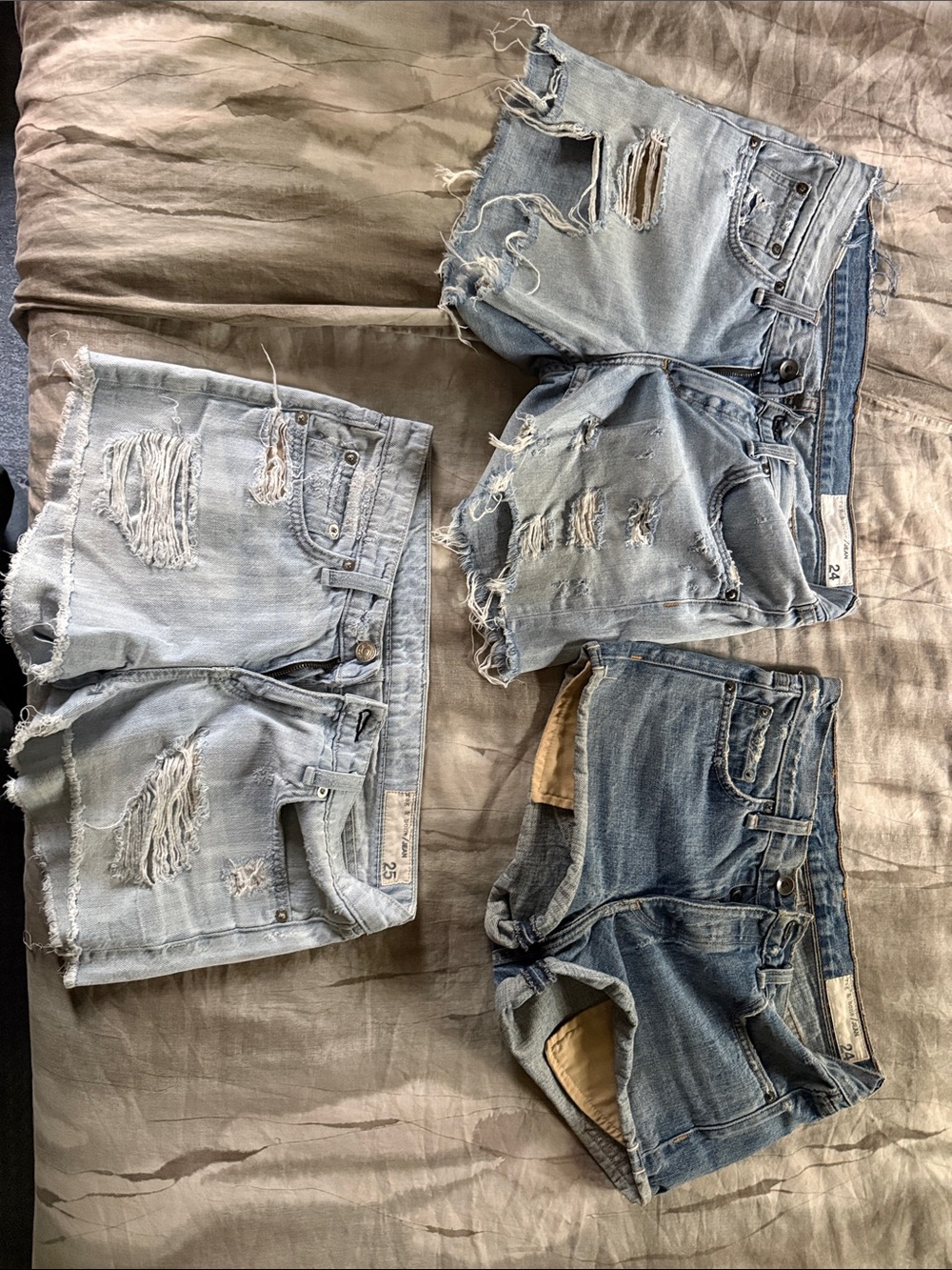 rag & bone Distressed Light Blue Denim Jean Shorts Trio